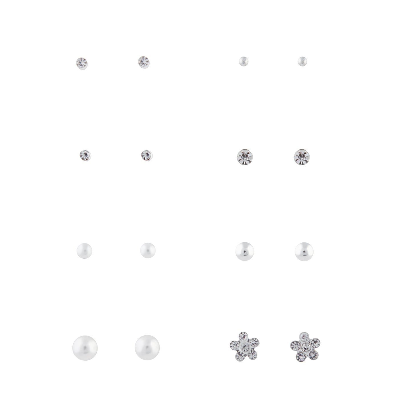 SILVER GRADUATING ROUND STUD AND DIAMANTE FLOWER 8PACK