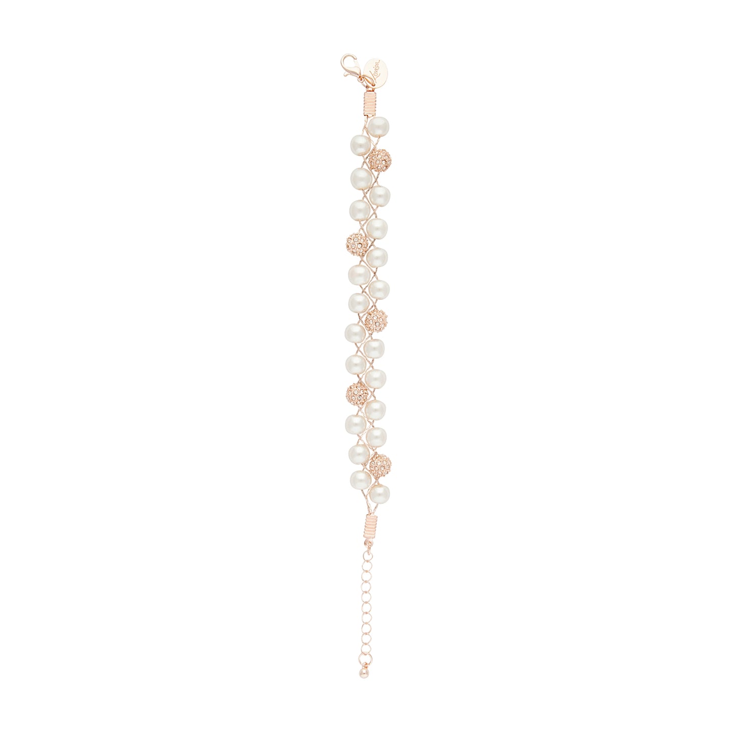 CROSSOVER PEARL BRACELET WITH ROSEGOLD FIREBALL ACCENTS