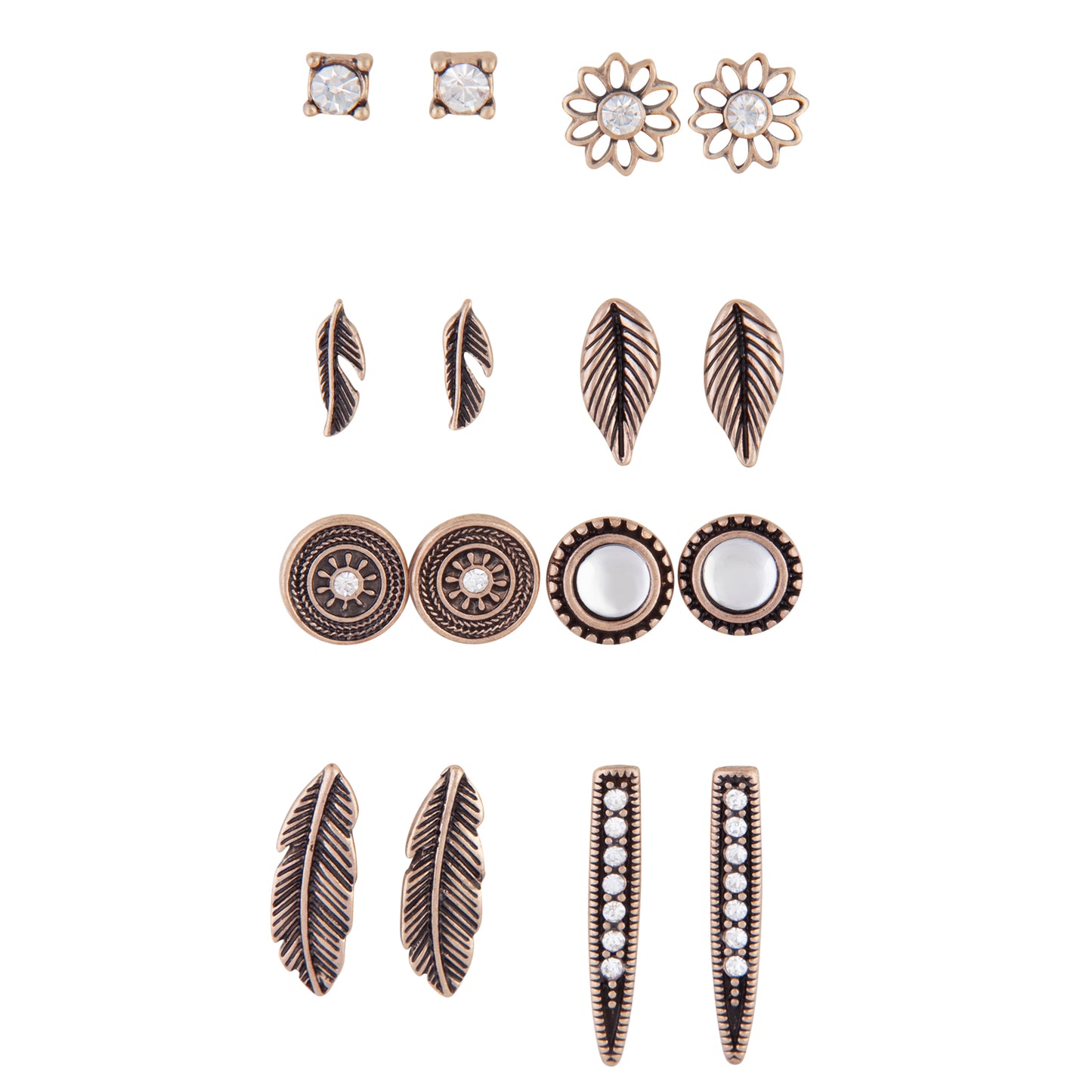 ANTIQUE GOLD POCAHONTAS 8PACK STUD EARRINGS