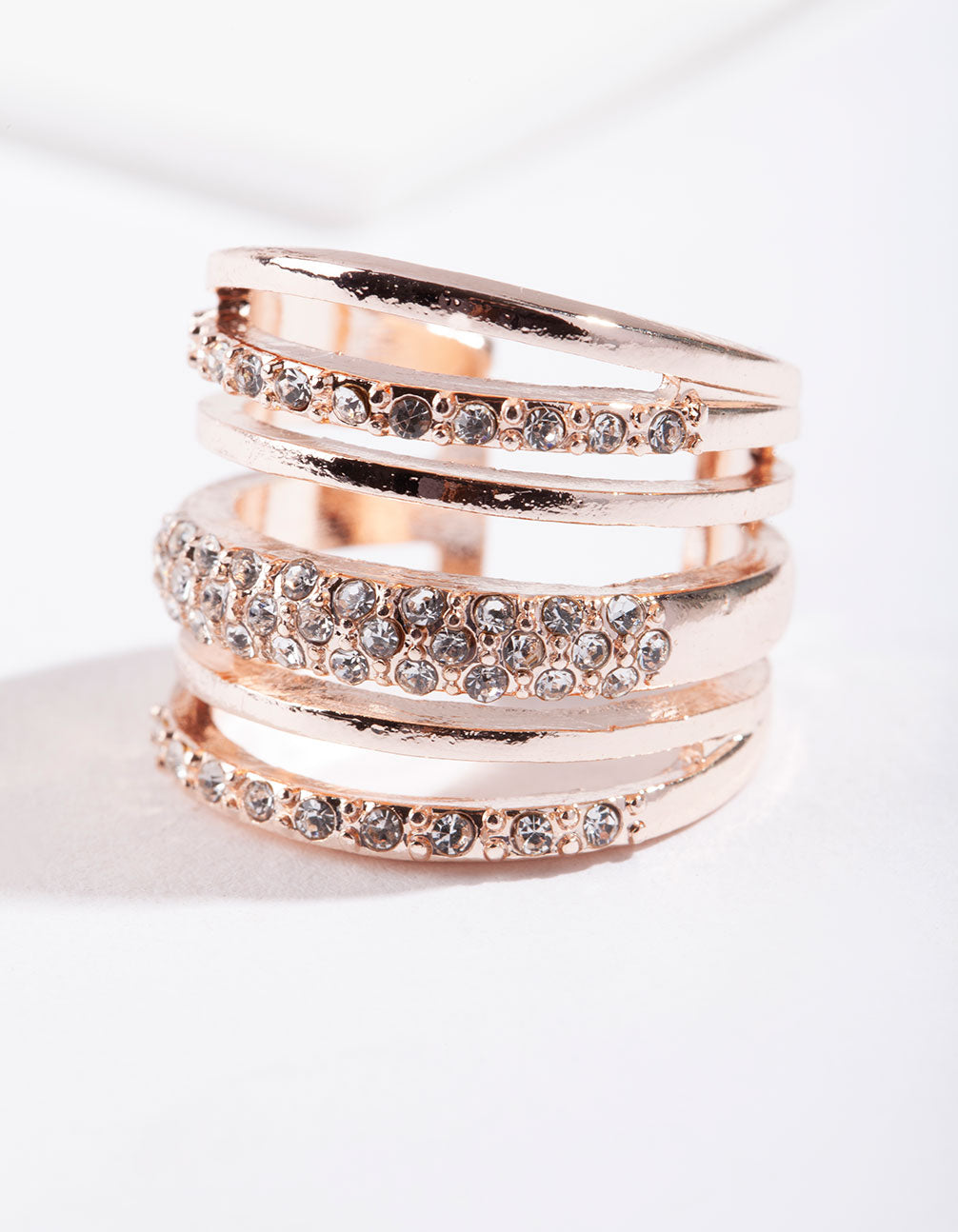 RTR ROSE GOLD SIX BAND DIAMANTE STATEMENT RING