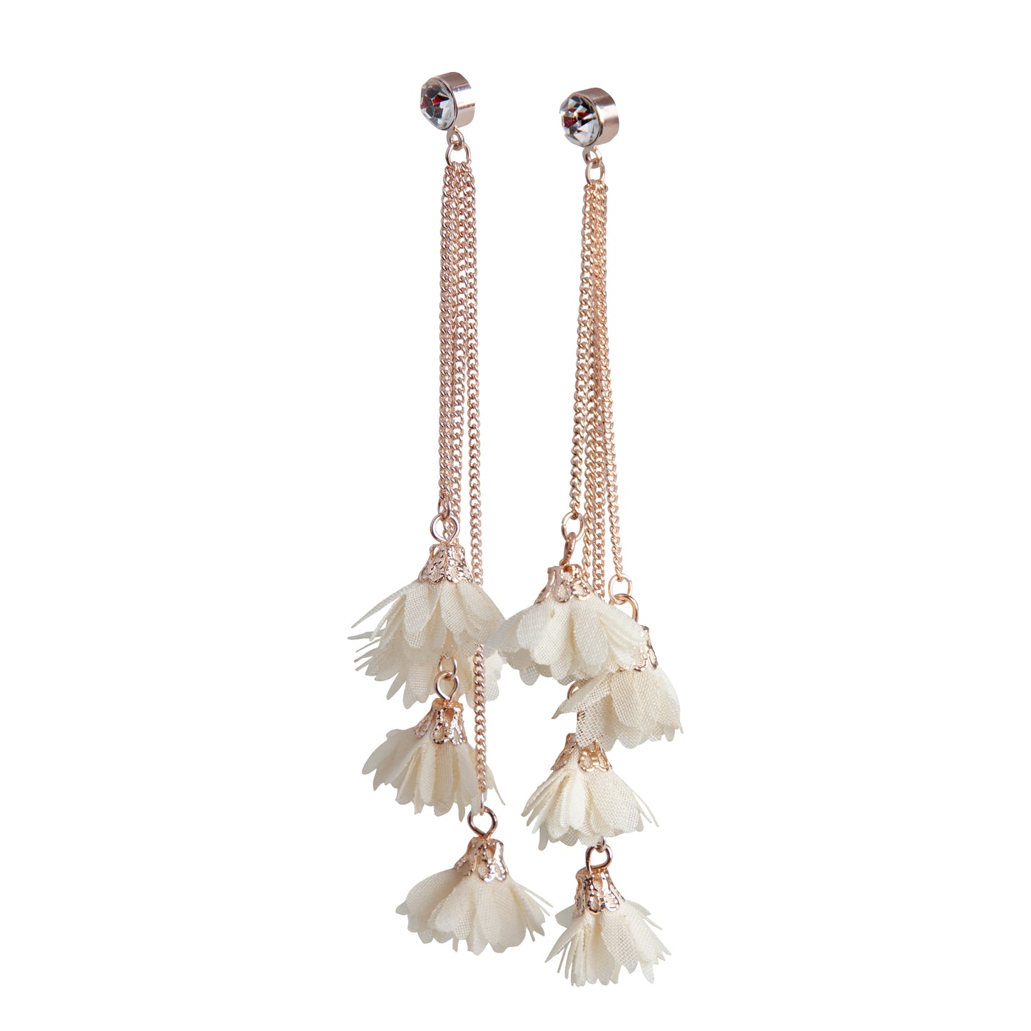 FABRIC FLOWER CHAIN EARRING