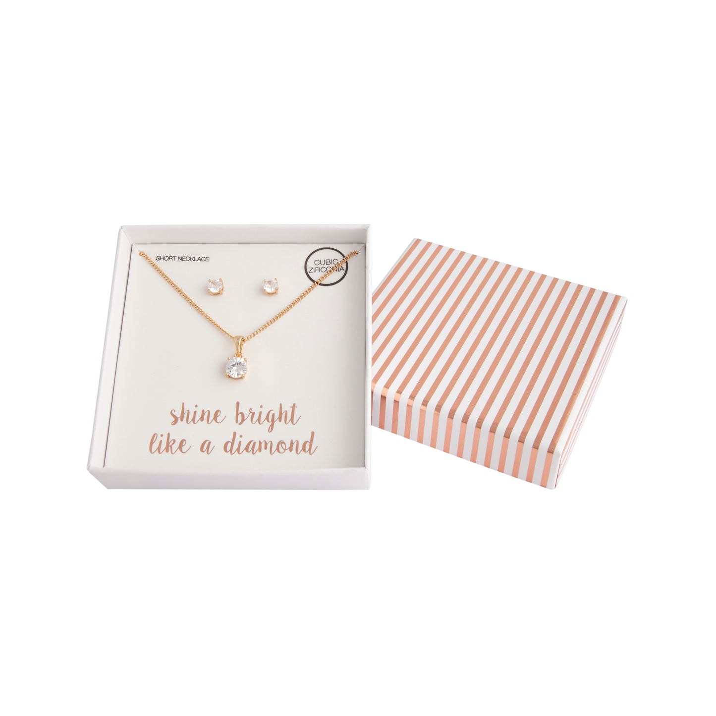 CUBIC ZIRCONIA STUD AND EARRING GIFTBOX SET IN GOLD