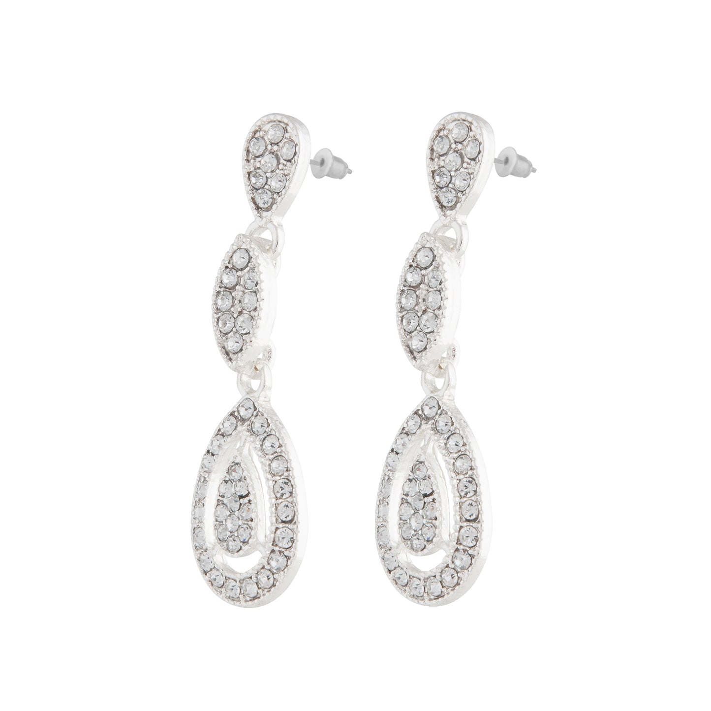 SILVER DIAMANTE STONE SET CUT OUT EARRING