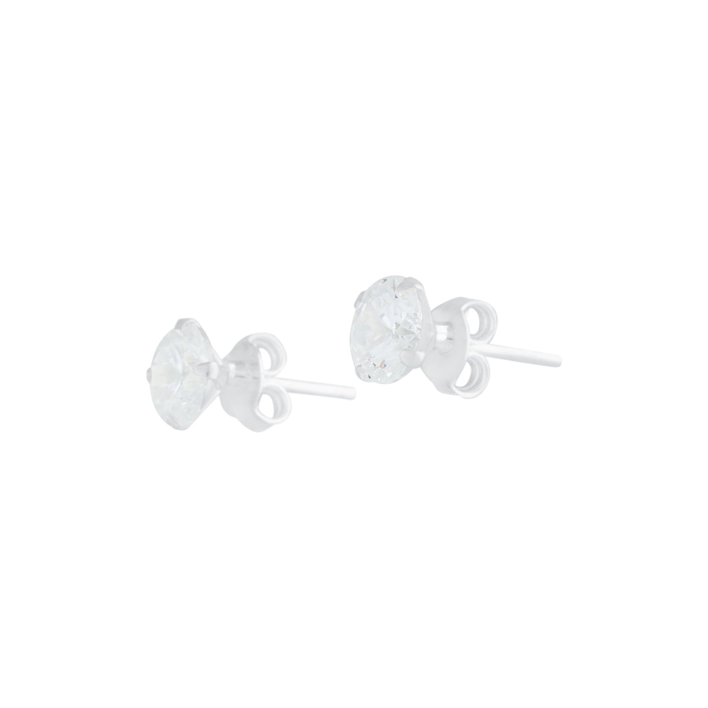 4 CLAW 6MM CUBIC ZIRCONIA STUD ON STERLING SILVER POST