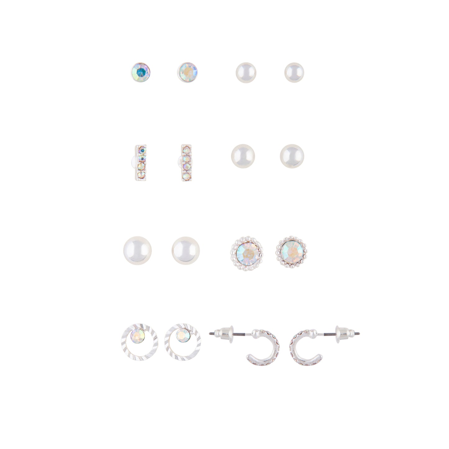 SILVER ASSORTED HOOP AND STUD 8PACK