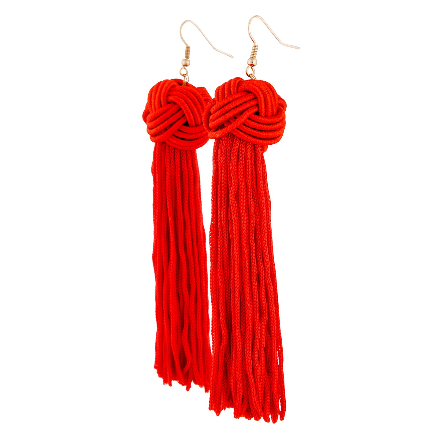 RED PLAITED BALL TASSEL EARRING