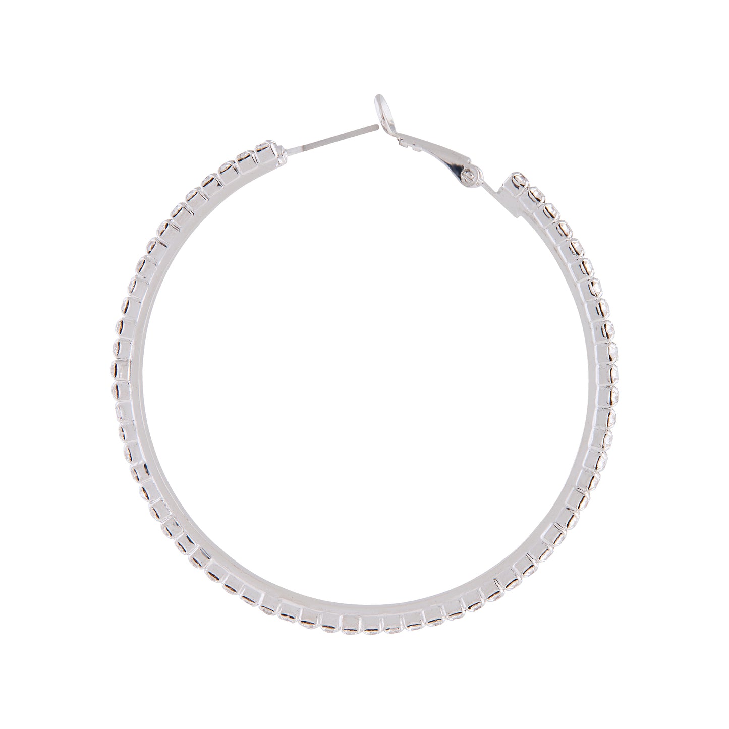 SILVER SQUARE EDGED DIAMANTE DETAILED 6CM HOOP ER