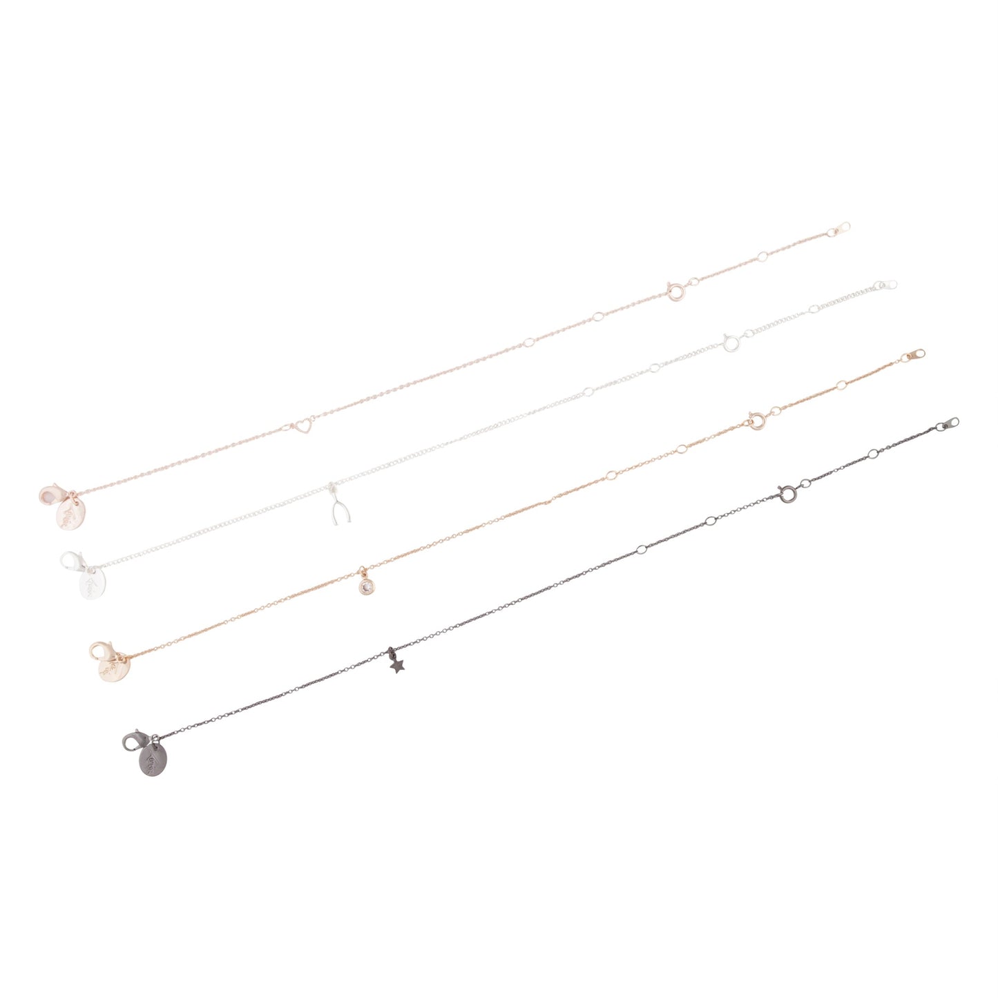MIXED METALLICS WISHBONE CHARM 4PACK BRACELET OR ANKLET