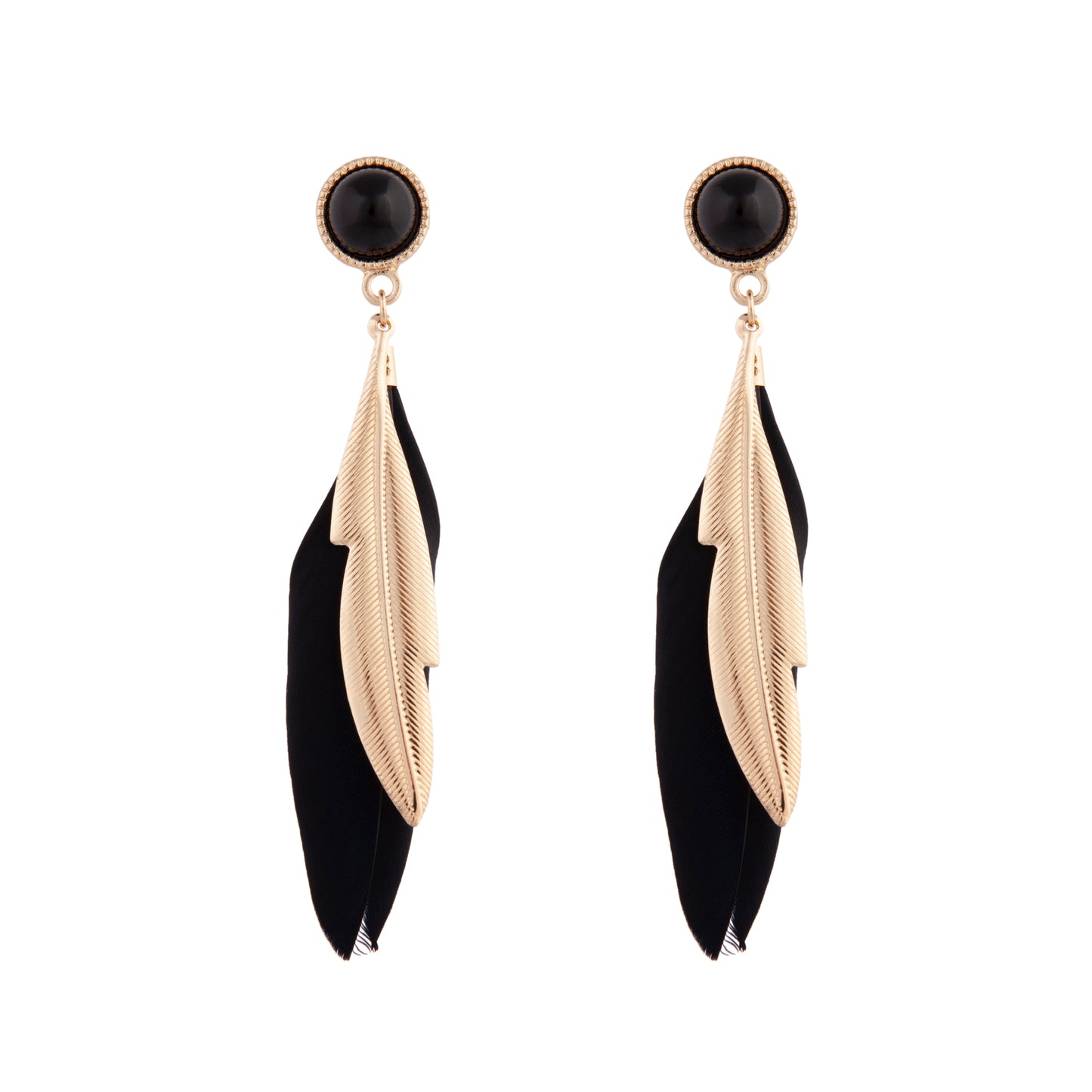 BLACK FTHR AND GOLD METAL FTHR DROP EARRING
