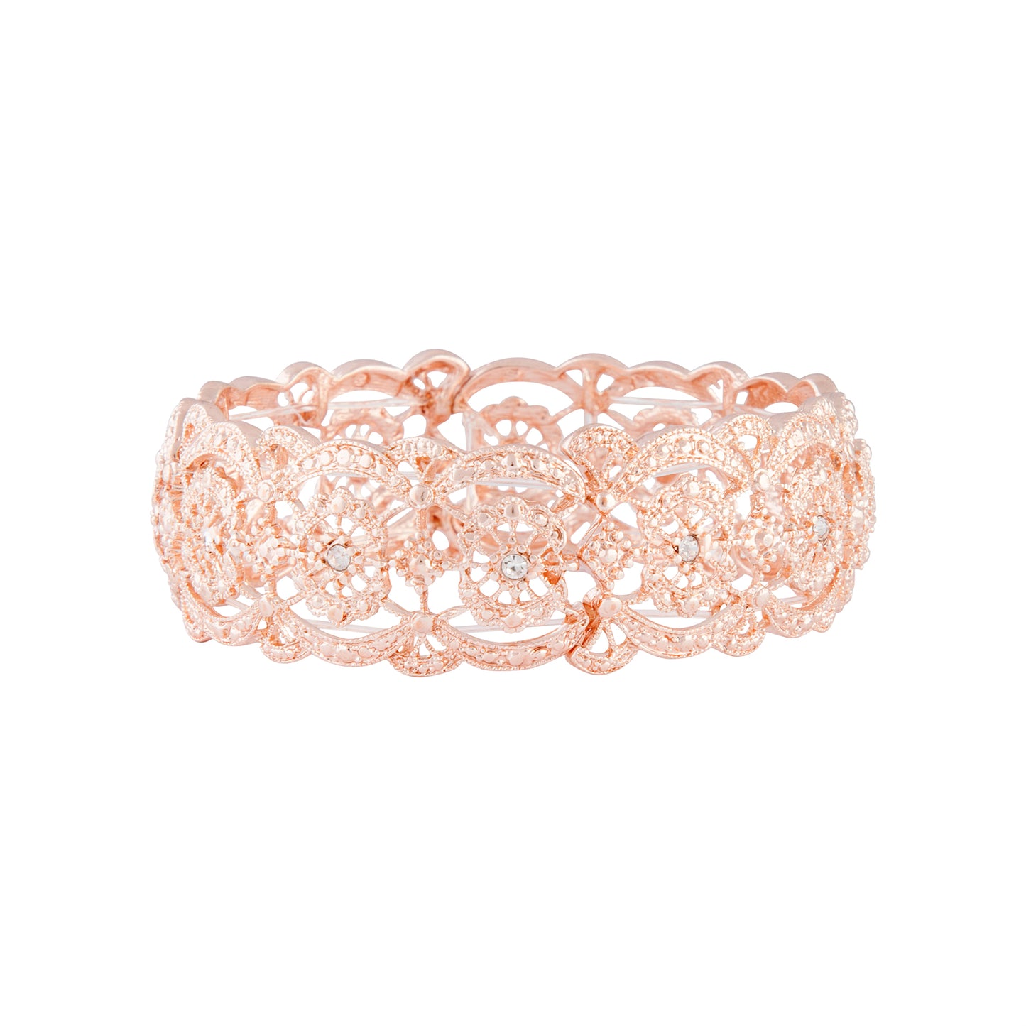 ROSE GOLD DIAMANTE FILIGREE STRETCH BANGLE