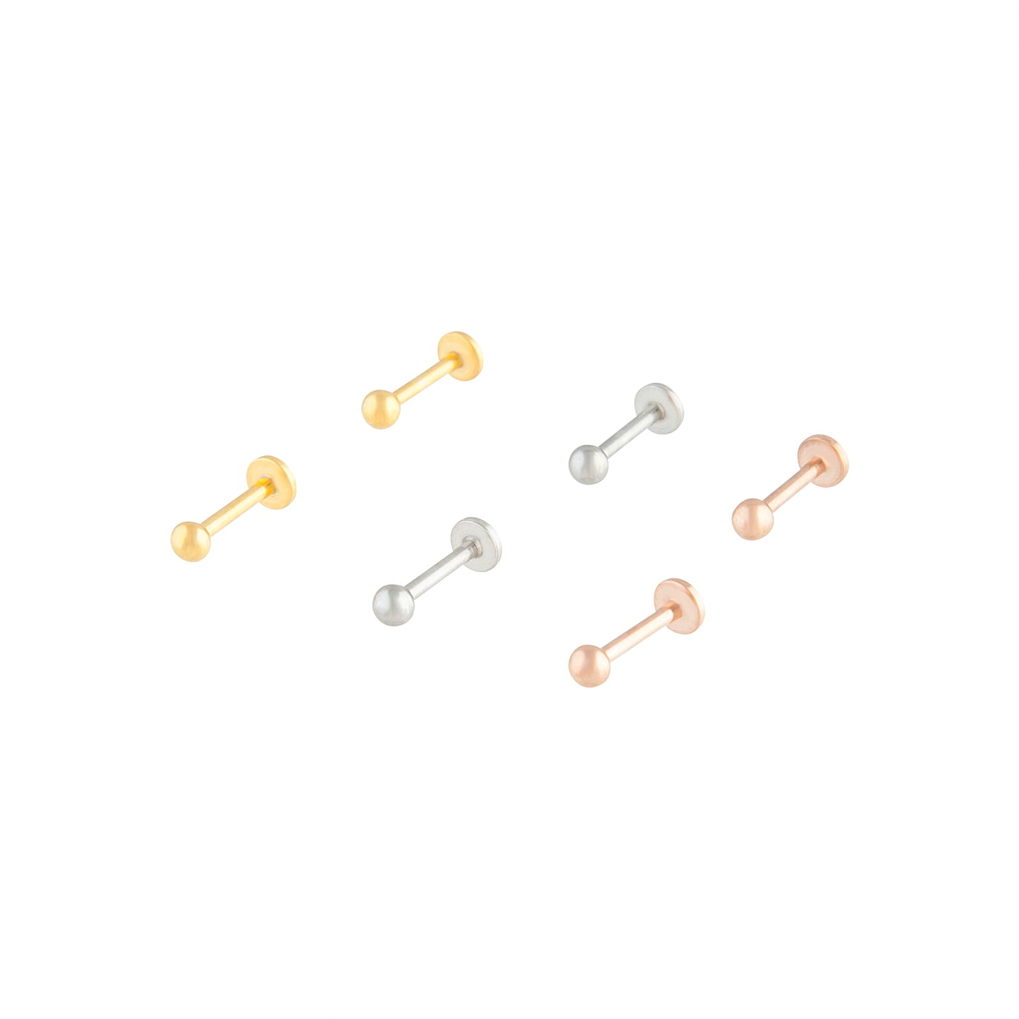 MIXED METAL FLAT BACK BALL EARRING 6PACK
