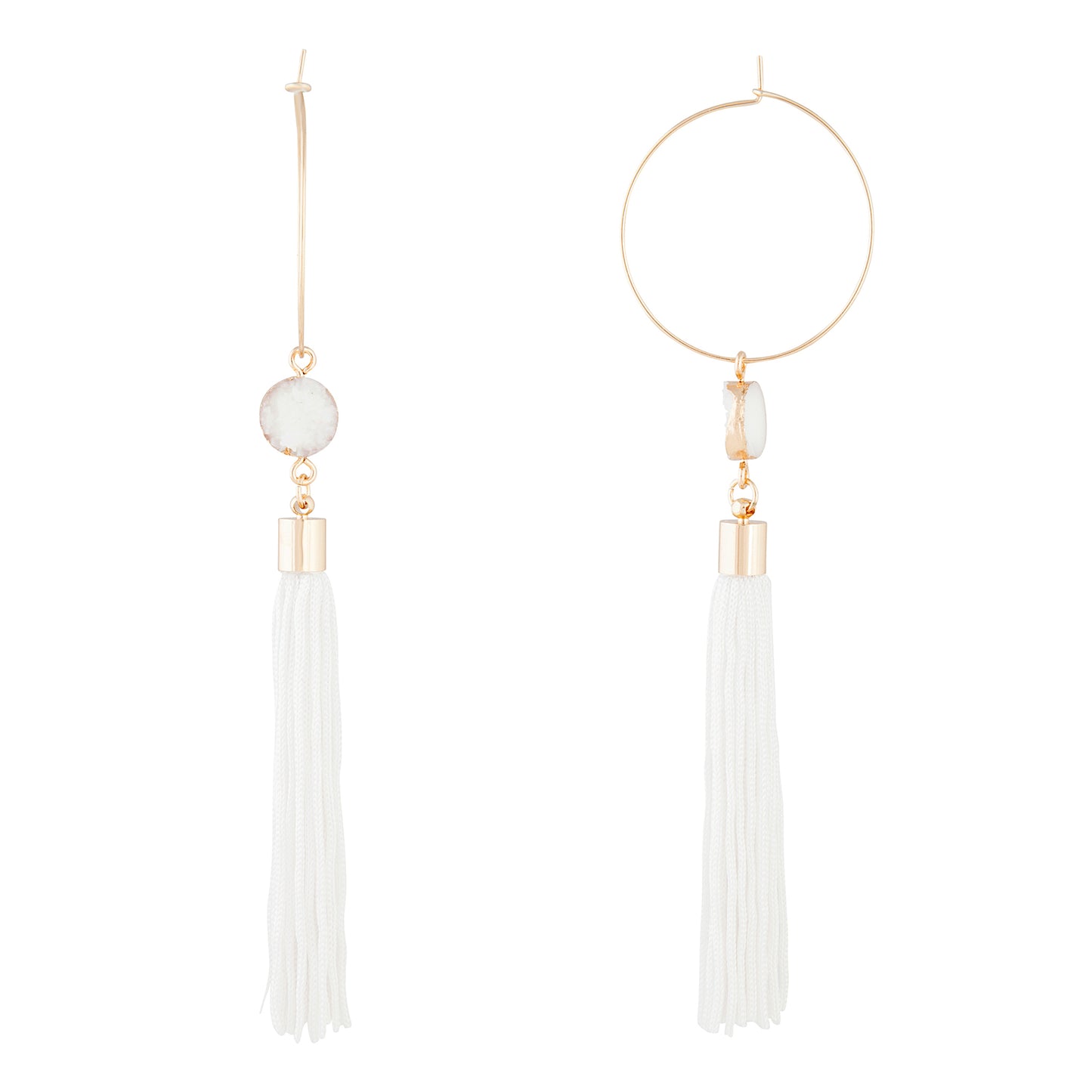 WHTE SG DRUZY TASSEL HOOP ER