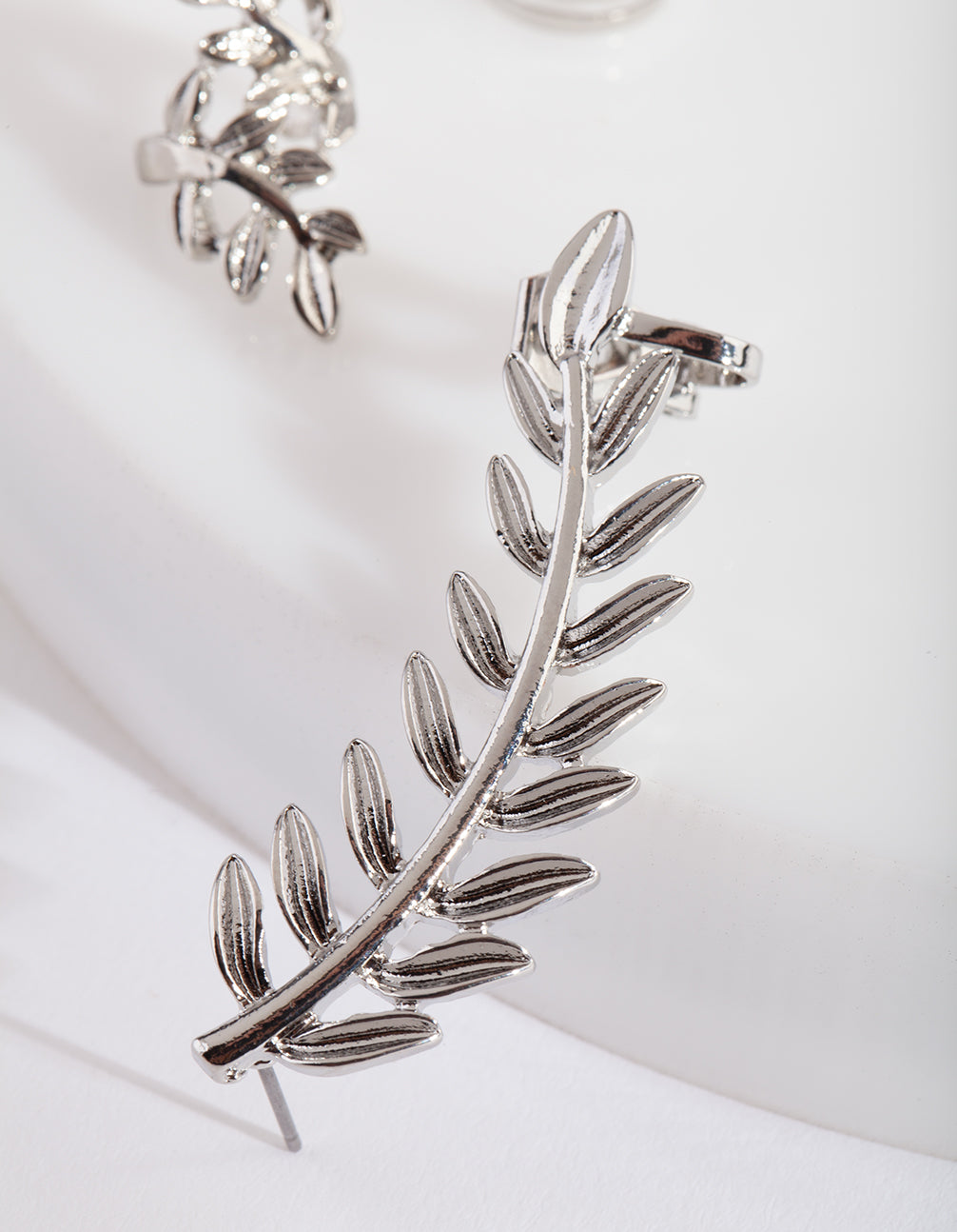 SILVER VINE LEAF AND PLAIN EAR CUFF 6PACK