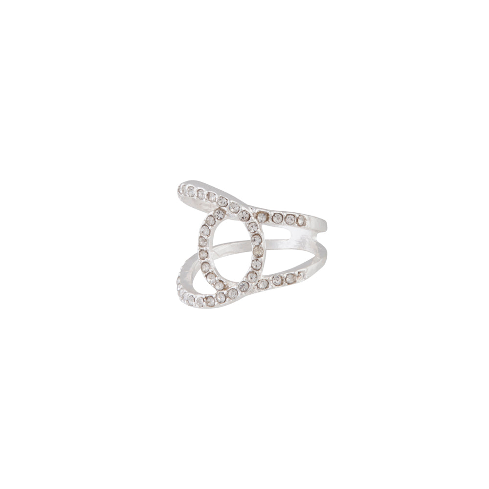 SILVER LOOPED DIAMANTE RING