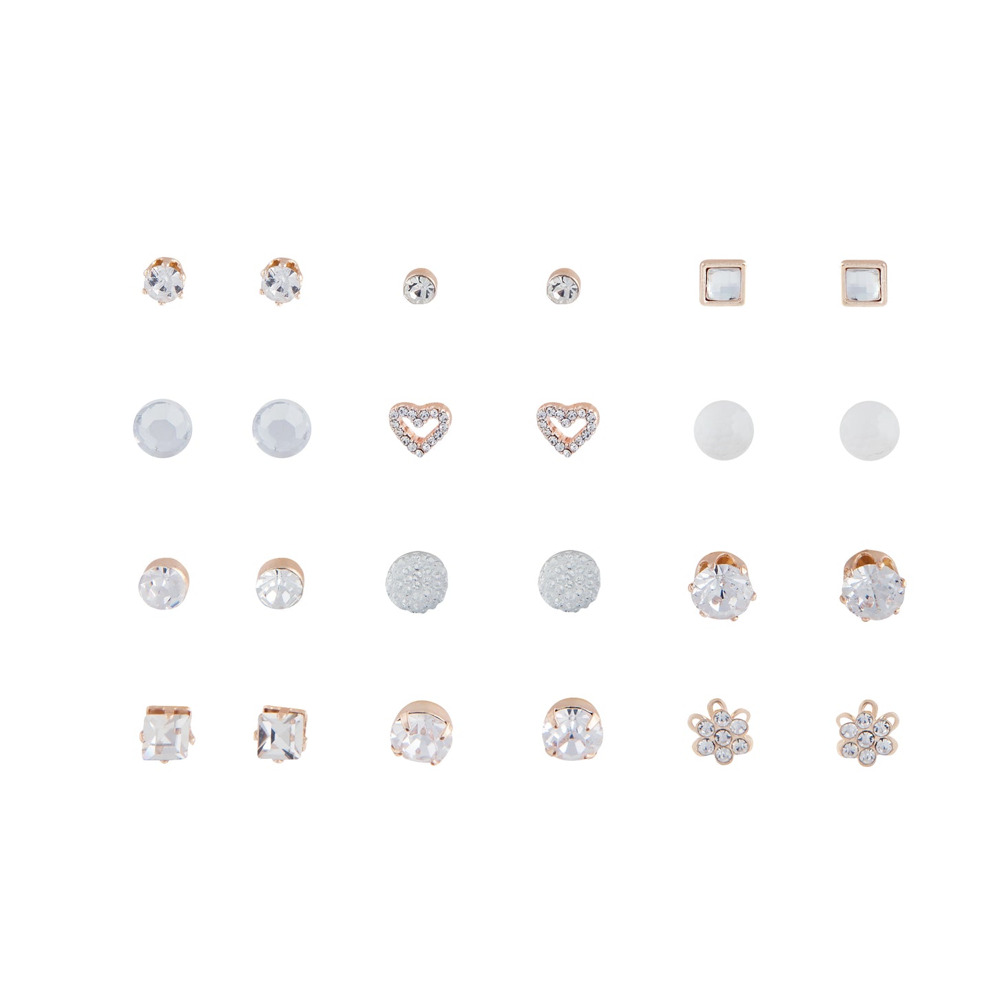 ROSE GOLD DIAMANTE SPARKLE STUD EARRINGS 12 PACK