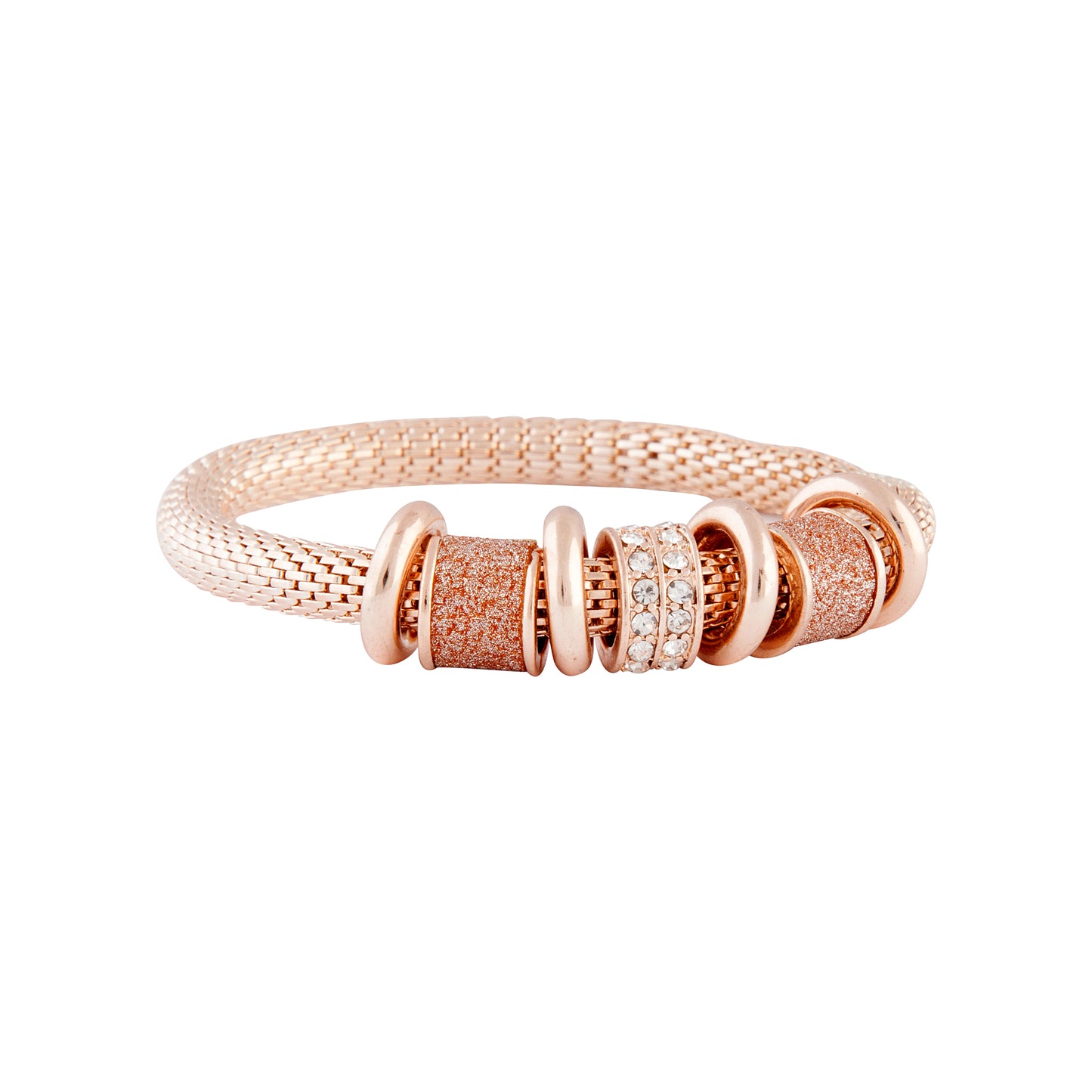 ROSEGOLD MESH BRACELET WITH GLITTER PAPER CHARMS