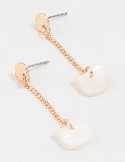 Gold Genuine Shell Cat Drop Earrings