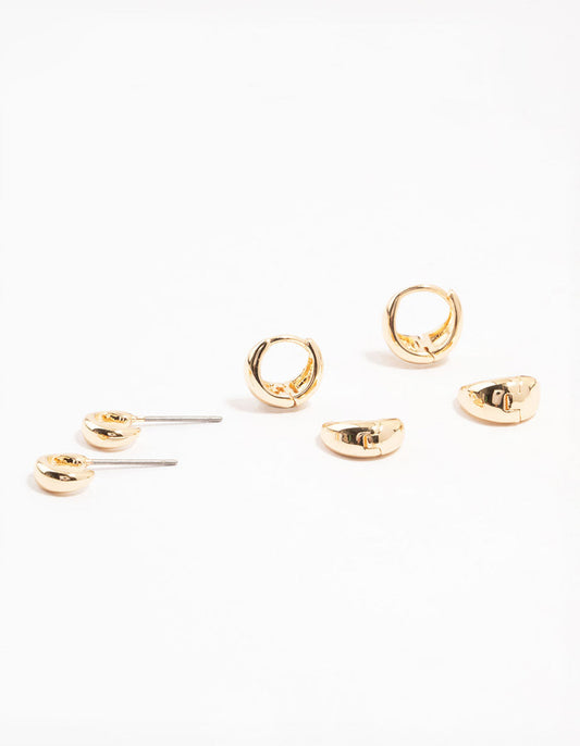 Gold Mixed Hoop Earrings 4-Pack