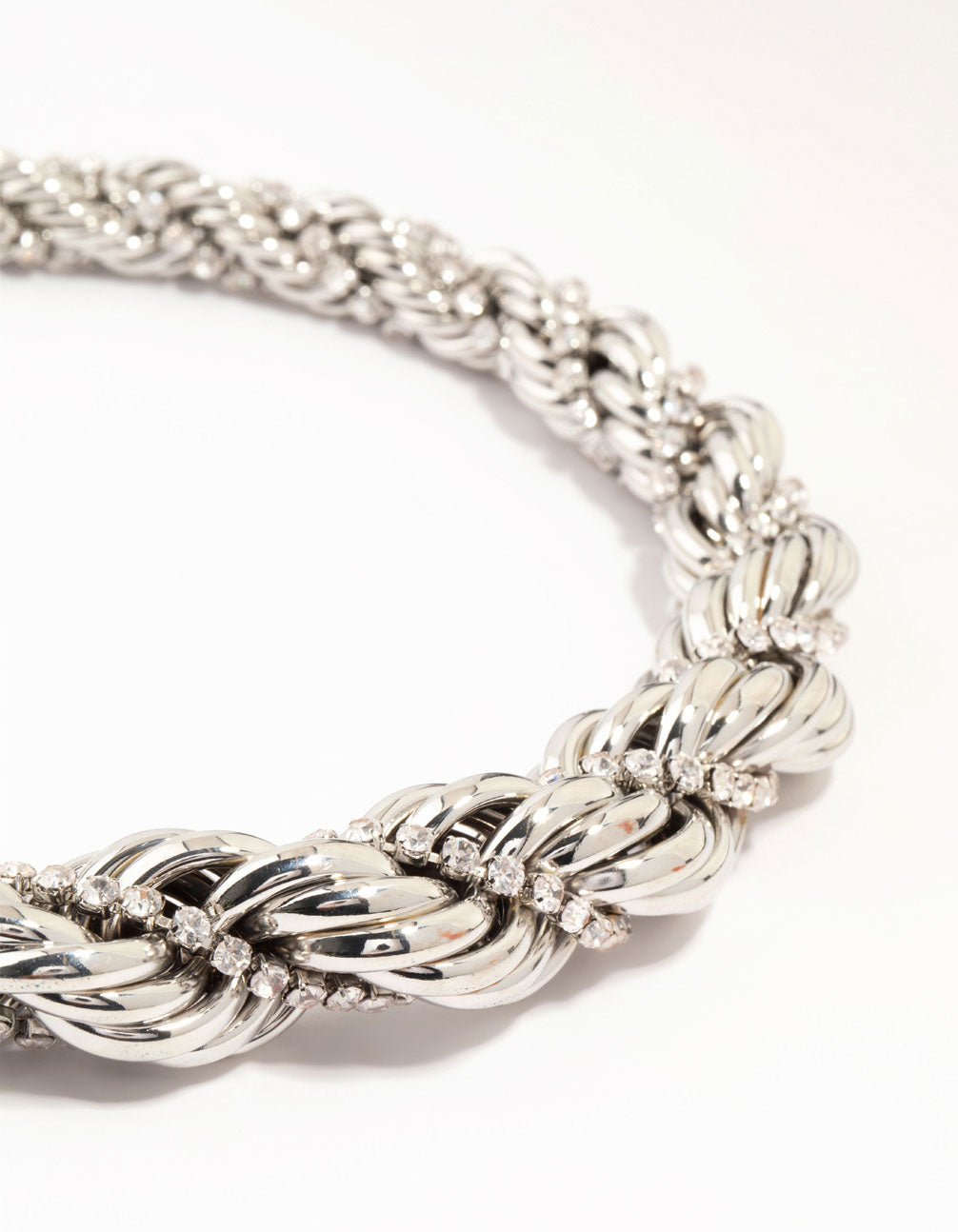 Silver Diamante Twisted Large Short Necklace