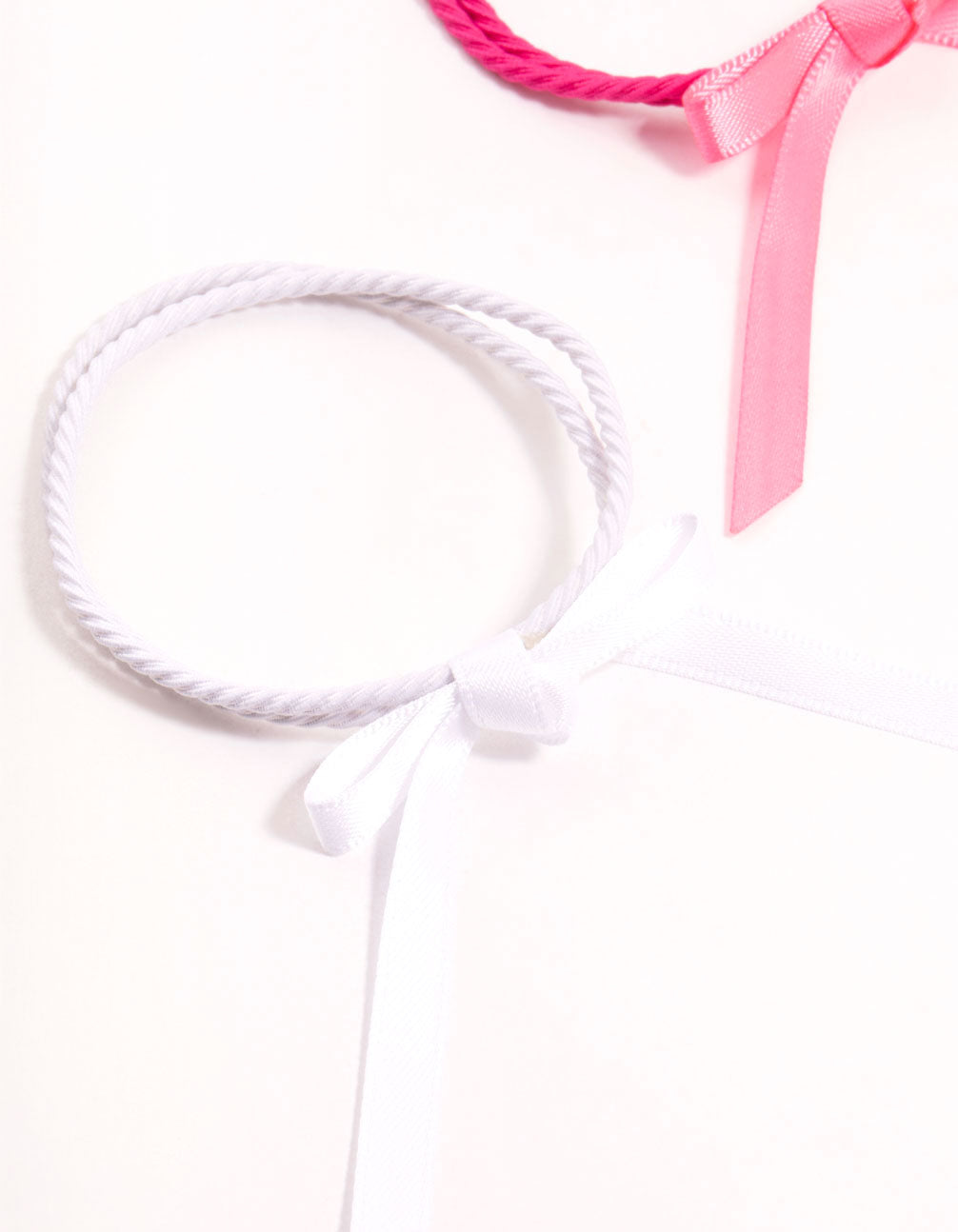 Thin Pink & White Fabric Bow Hair Ties 4-Pack