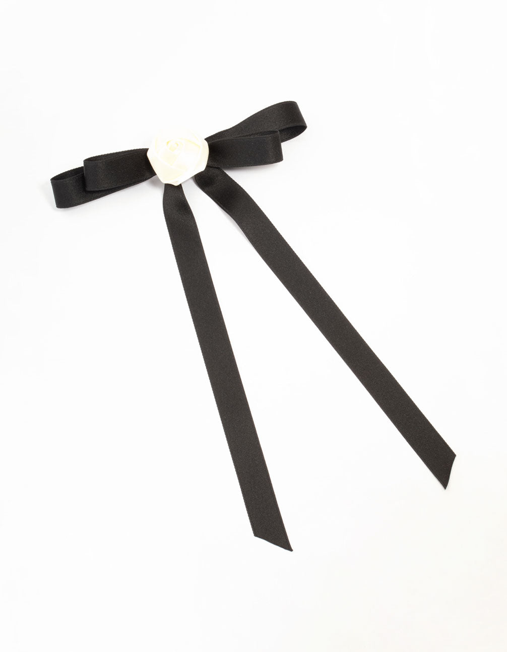 Long Black Fabric Thin Bow Flower Clip