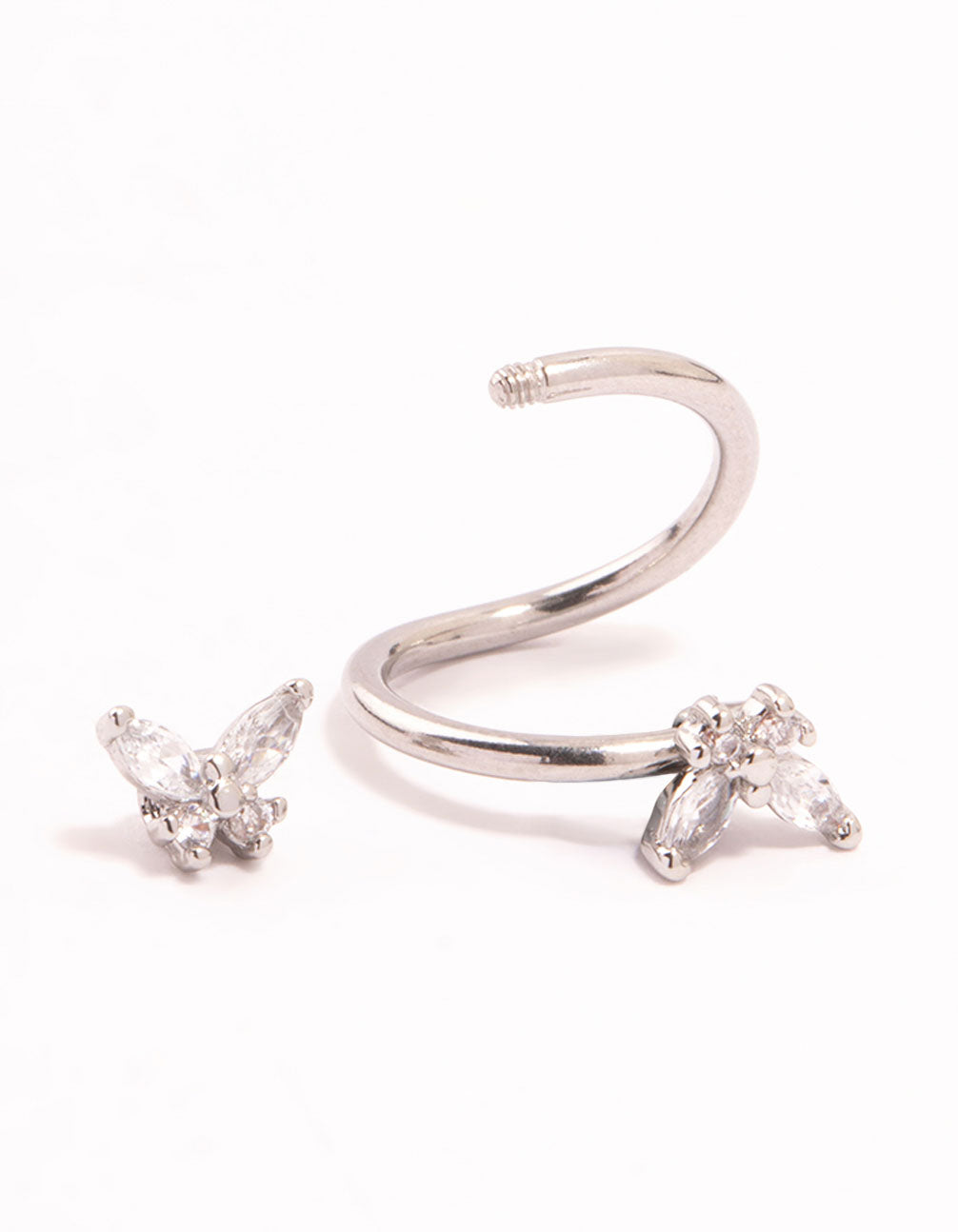 Surgical Steel Cubic Zirconia Twisted Double Butterfly Belly Bar