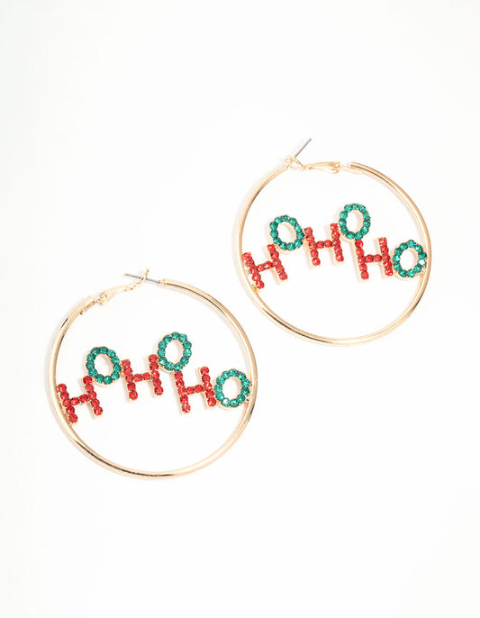 Gold Ho Ho Ho Ho Hoop Earrings