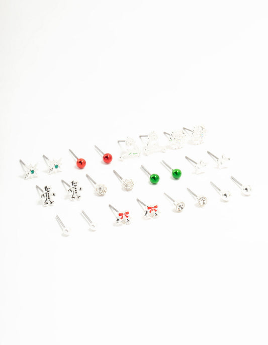 Gingerbread Man & Red Bow Stud Earrings 12-Pack