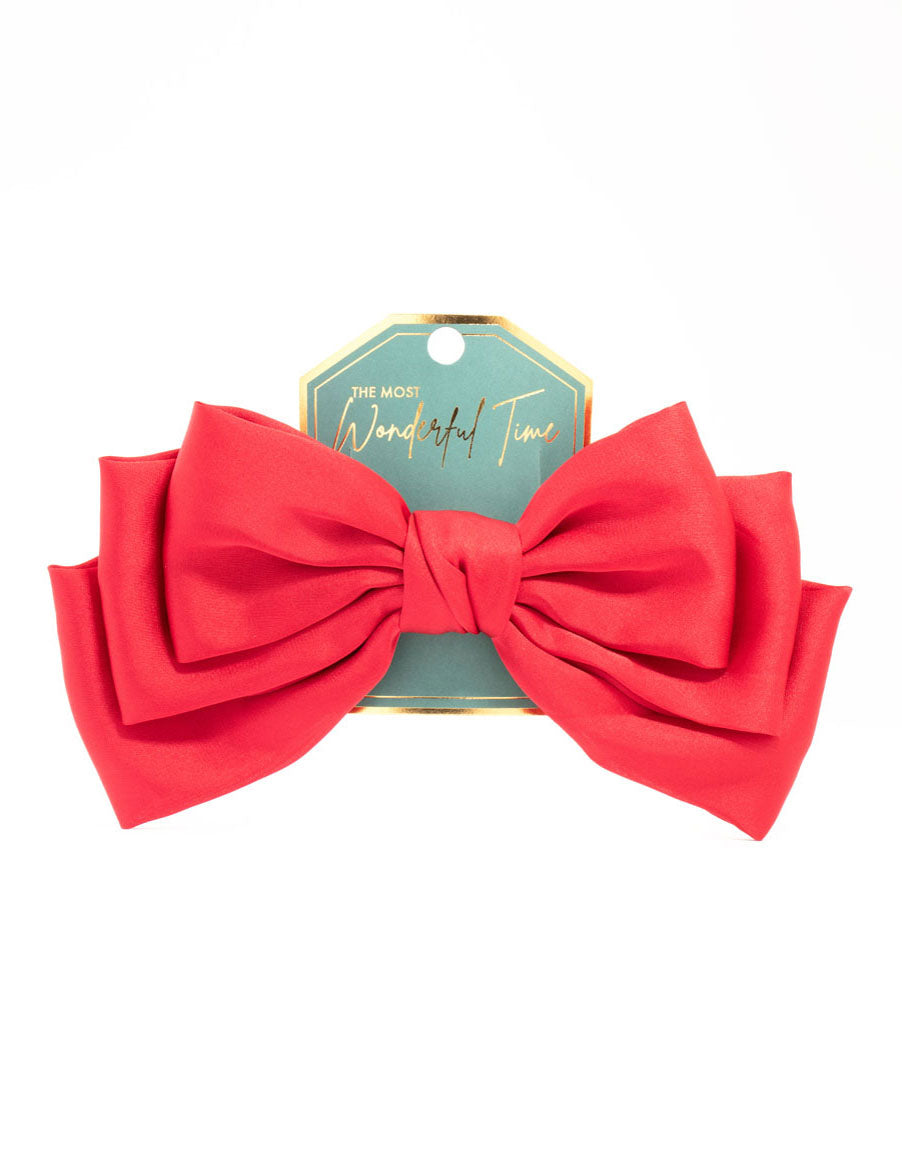Red Pleated Fabric Bow Clip