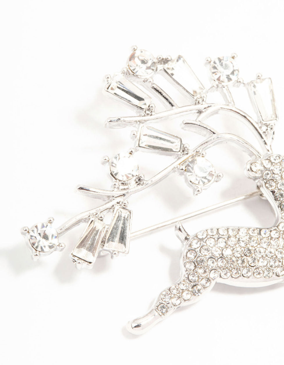 Silver Diamante Reindeer Brooch