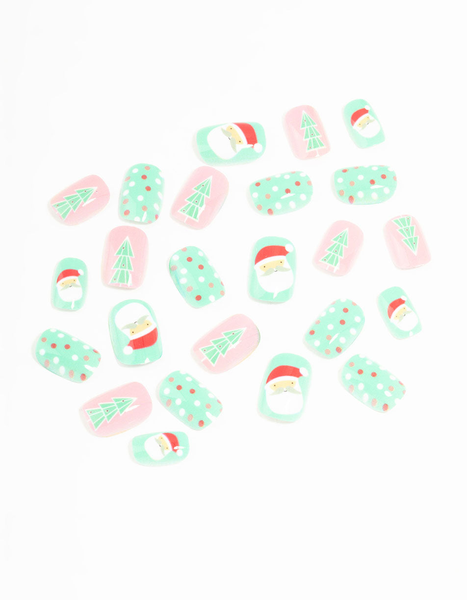 Green & Red Tree Press On Nail Set