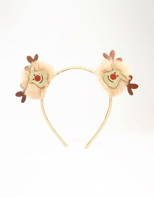 Kids Fabric Reindeer Pom Pom Headband