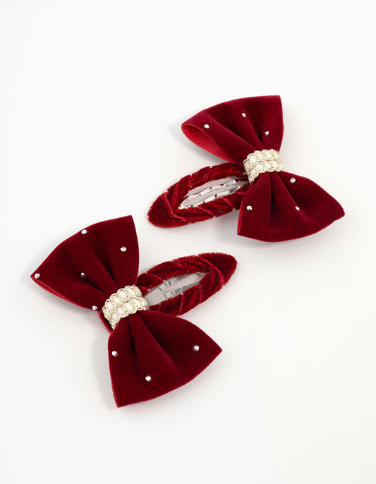 Kids Burgundy Fabric Bow Clips 2-Pack