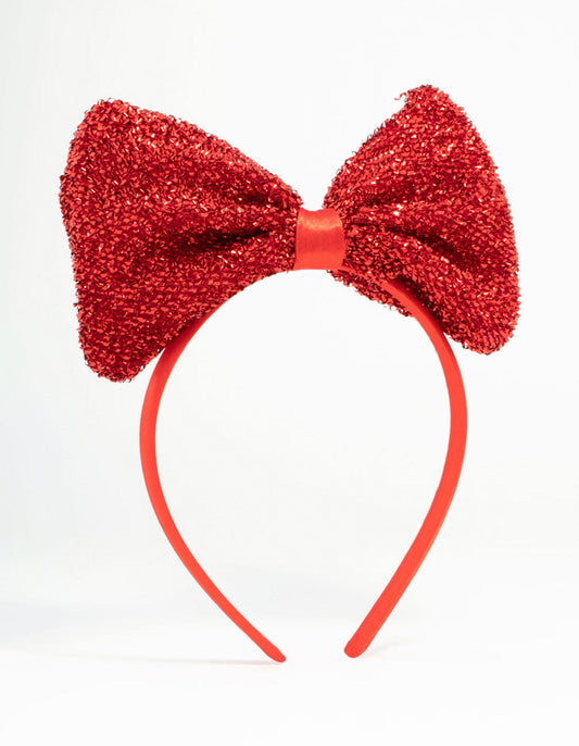 Kids Red Sparkly Bow Headband