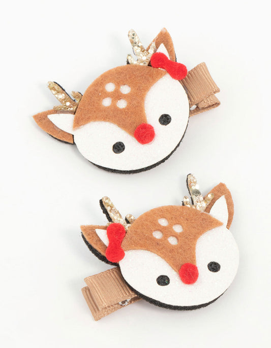 Kids Fabric Reindeer Clips 2-Pack