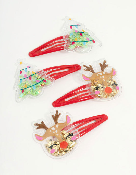Kids Christmas Tree & Reindeer Drop Snap Clips 4-Pack