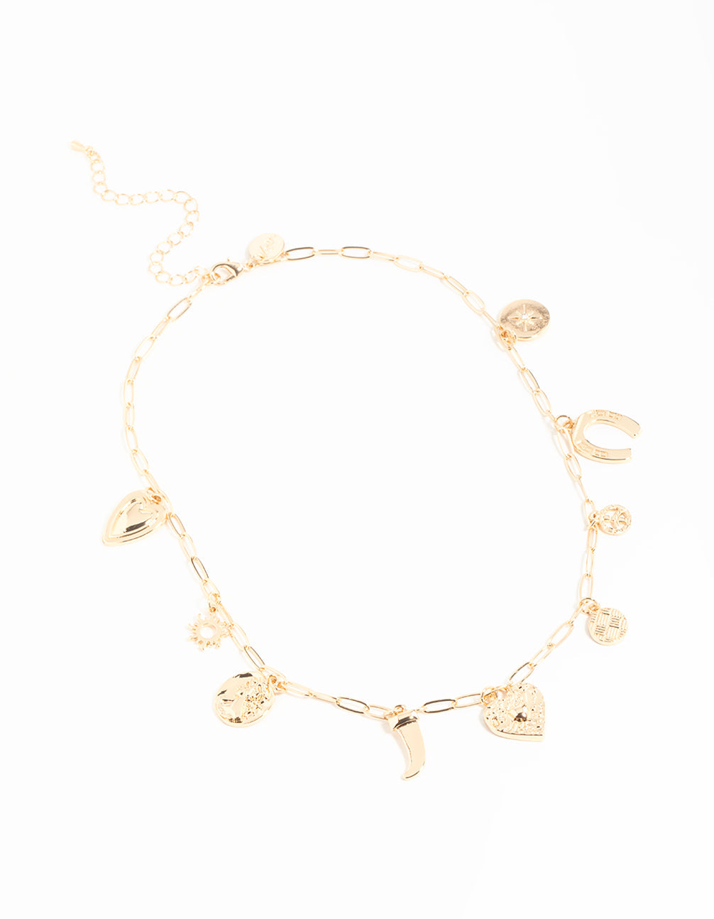 Gold Heart Celestial & Horseshoe Charm Necklace