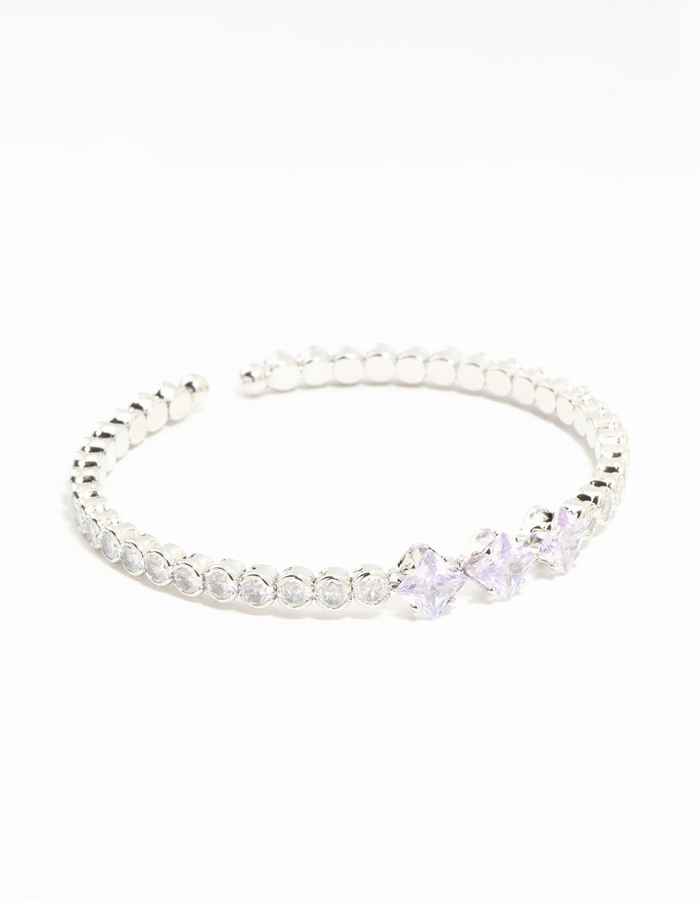 Silver Cubic Zirconia Princess Wrist Cuff