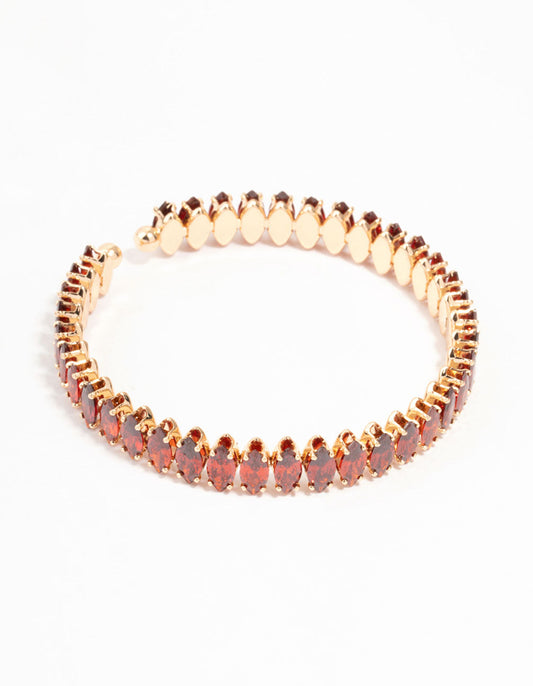 Classic Pink Princess Cubic Zirconia Gold Wrist Cuff