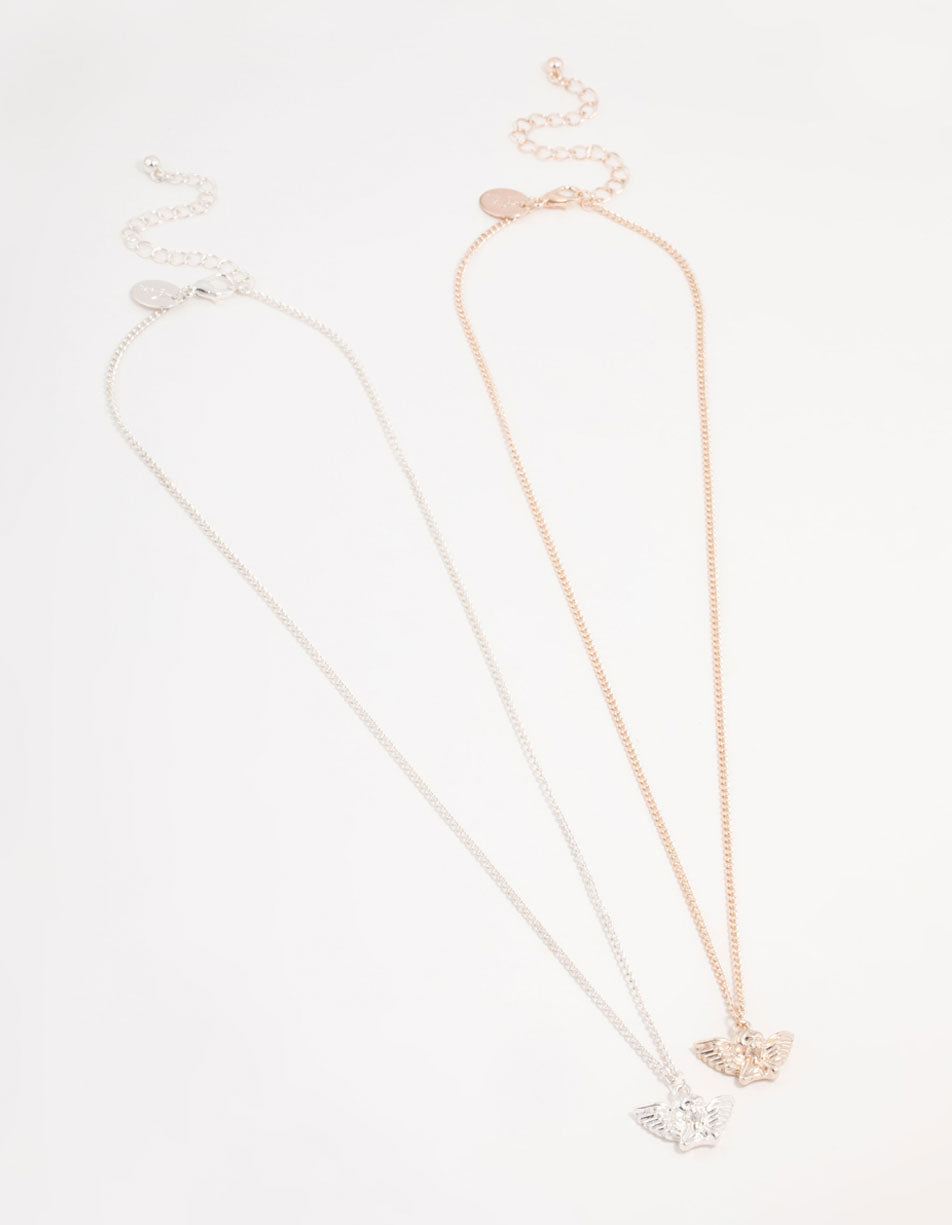 Mixed Metals Cherub Necklaces 2-Pack