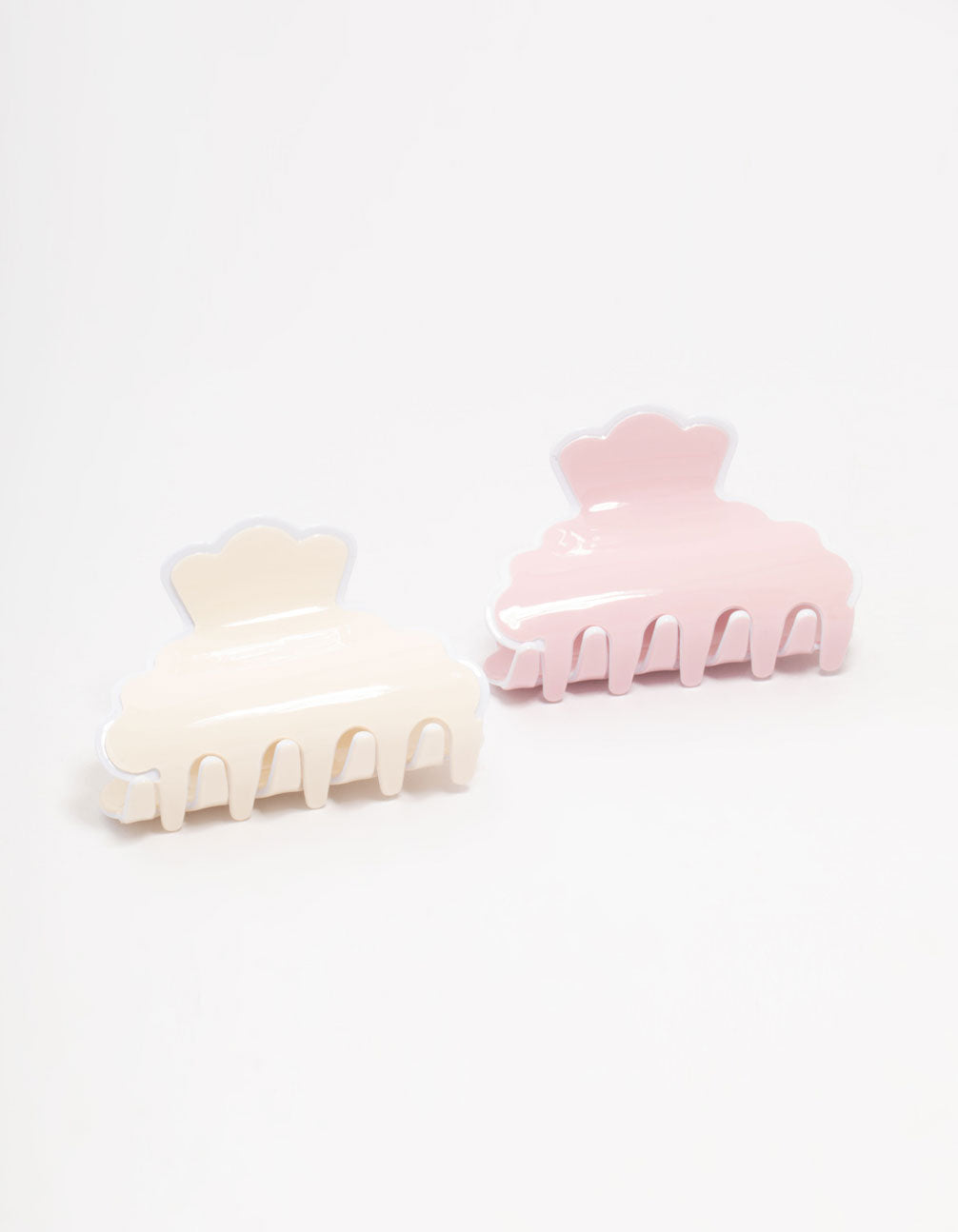 Pink & Cream Acrylic Scalloped Edge Claw Clips 2-Pack