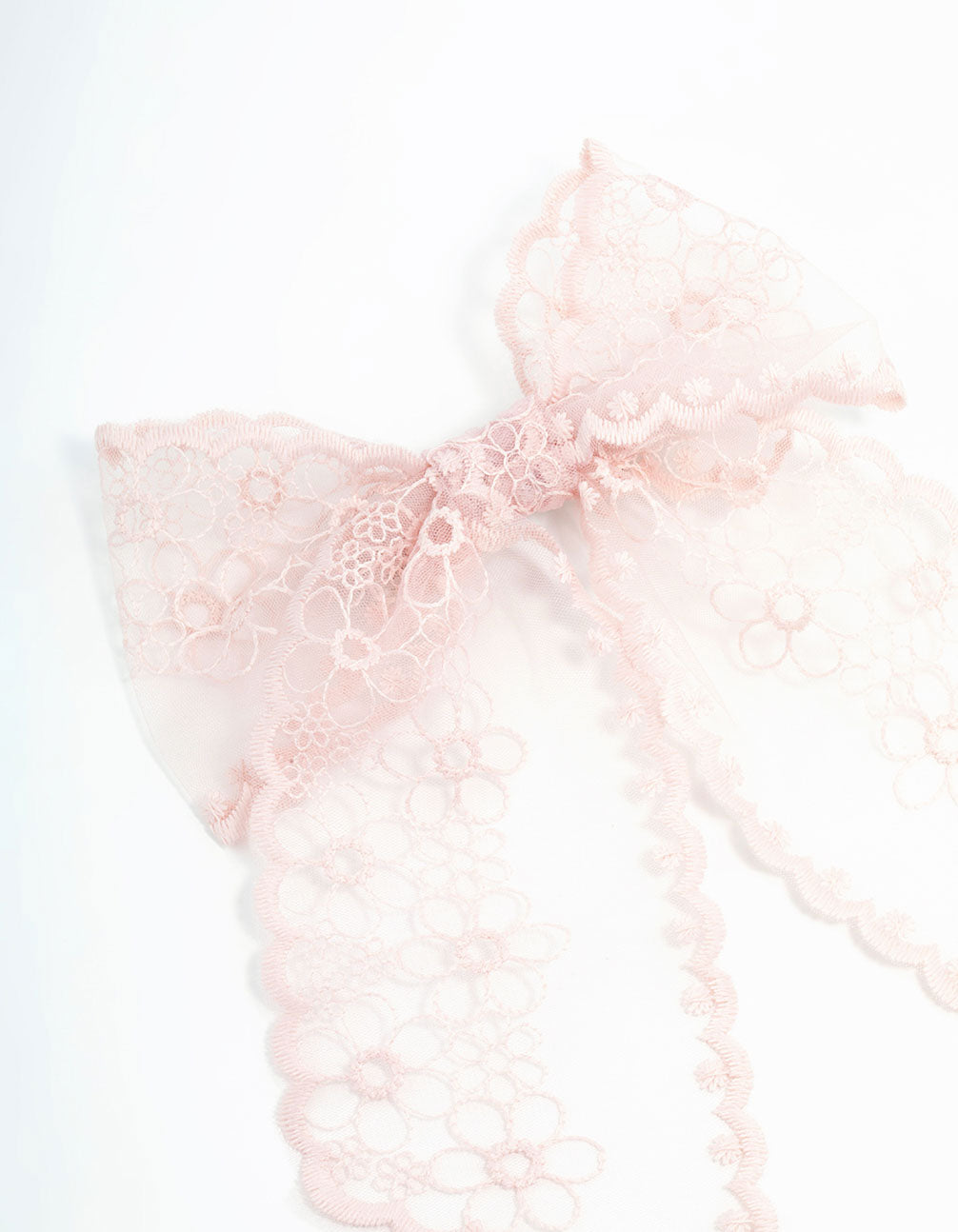 Long Pink Lace Fabric Flower Bow Clip