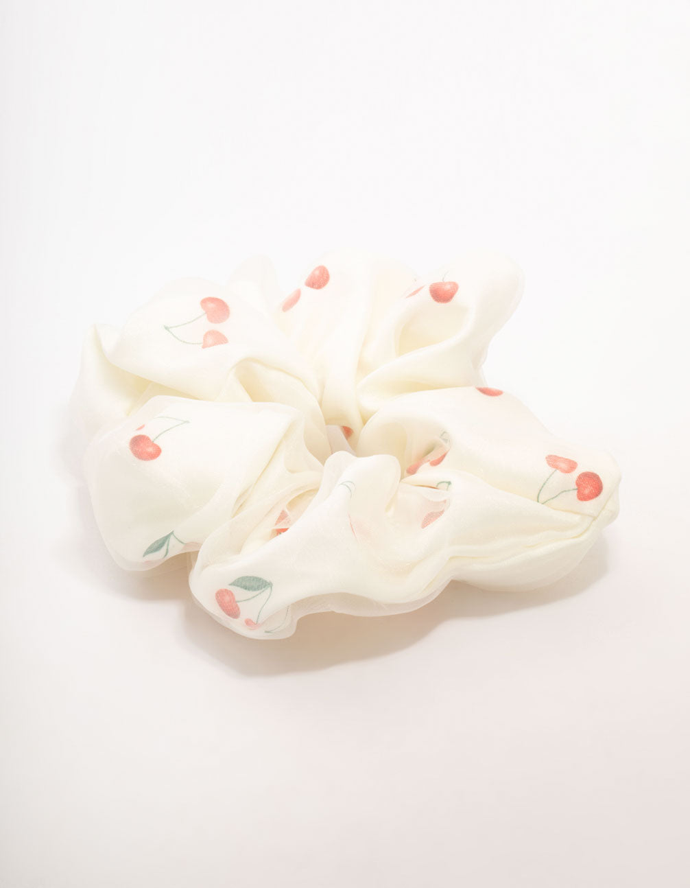 Large White Cherry Fabric Scrunchie