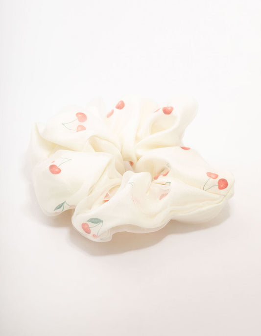 Large White Cherry Fabric Scrunchie