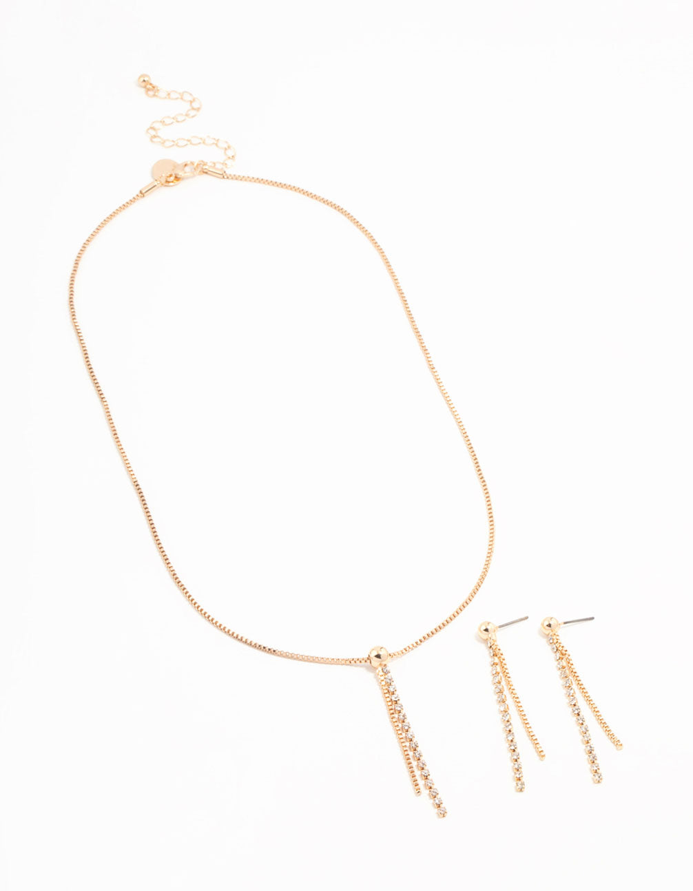 Gold Diamante Cupchain Necklace & Earrings Set
