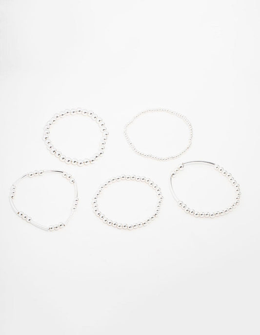 Silver Mixed Ball Bracelets 5-Pack
