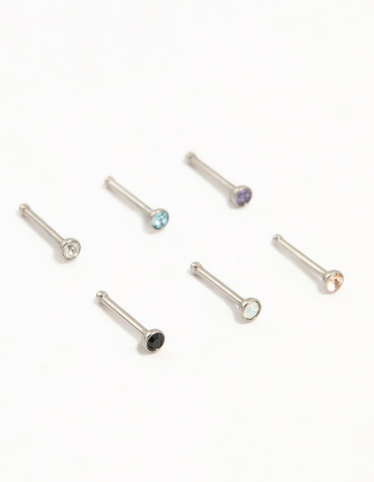 Multicoloured Titanium Nose Studs 6-Pack