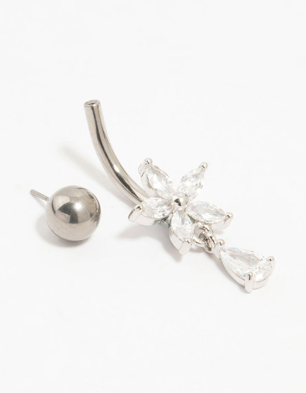 Titanium Cubic Zirconia Flower Belly Bar