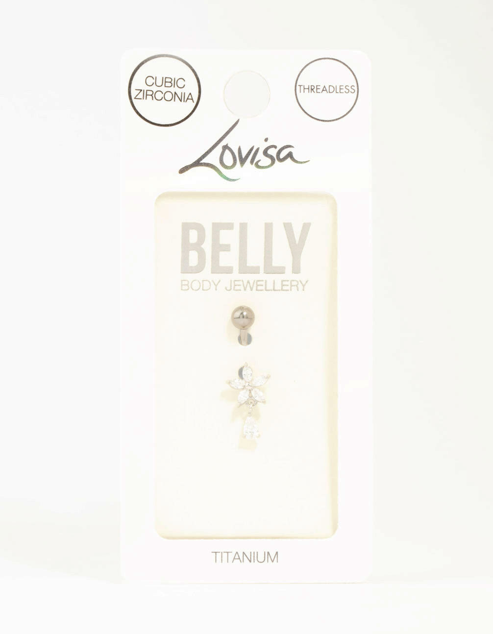 Titanium Cubic Zirconia Flower Belly Bar