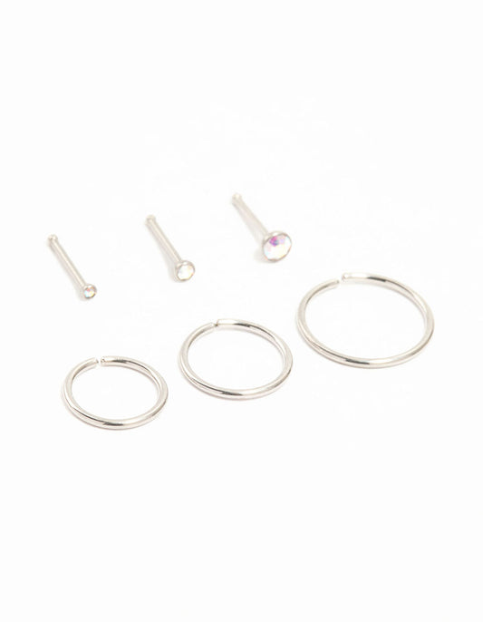 Titanium Fine Graduating Nose Stud & Ring 6-Pack